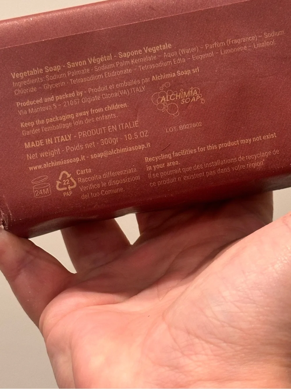 Alchimia Bourbon Vegetable Soap Made In Italy 10.5 oz luxury Gift Bar Men Sealed